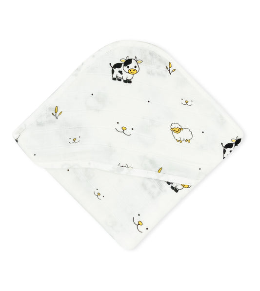 Muslin Hooded Towel for Newborn Baby -2 Layer Natural Cotton -Farmland - zizuka