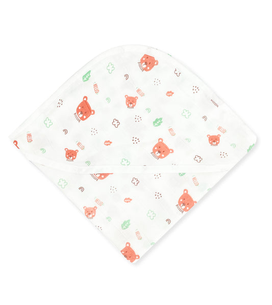 Cotton Muslin Hooded Towel for Newborn Baby -Hello Teddy