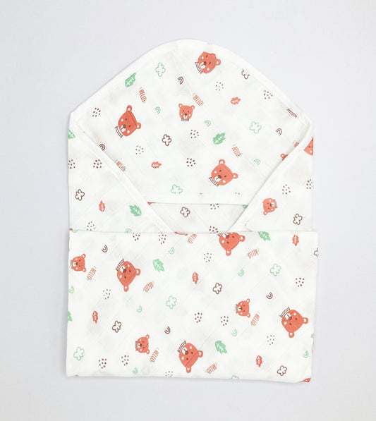 Cotton Muslin Hooded Towel for Newborn Baby -Hello Teddy