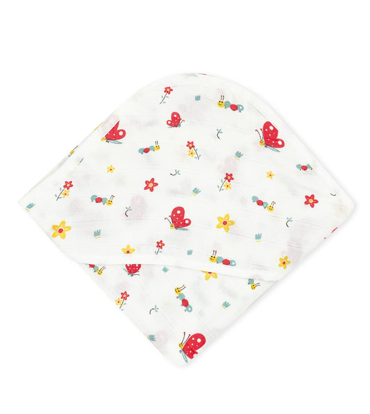 Muslin Hooded Towel for Newborn Baby -2 Layer Natural Cotton -Red Butterfly - zizuka