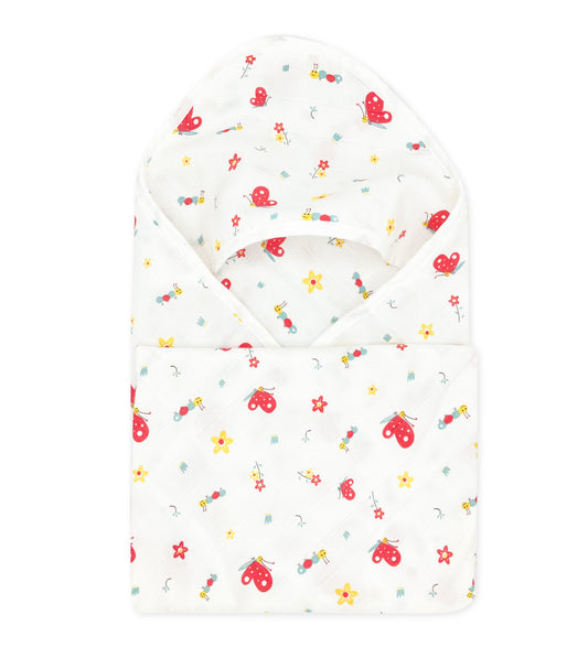 Muslin Hooded Towel for Newborn Baby -2 Layer Natural Cotton -Red Butterfly - zizuka