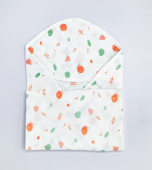 Cotton Muslin Hooded Towel for Newborn Baby -Snail