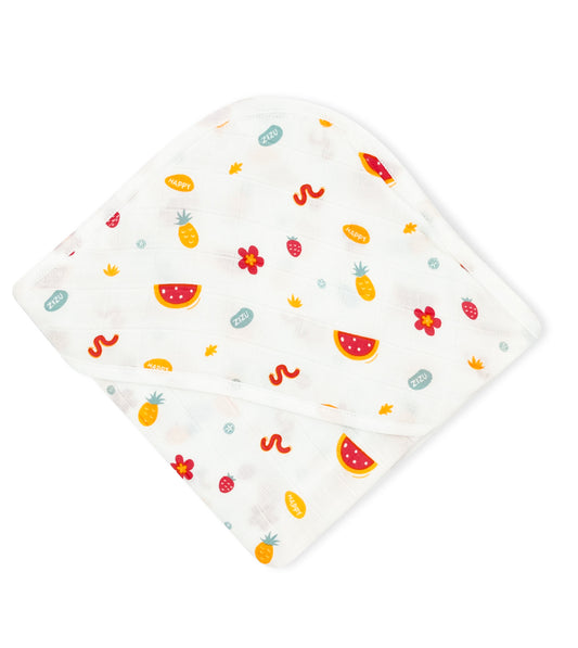 Muslin Hooded Towel for Newborn Baby -2 Layer Cotton -Happy Zizu - zizuka