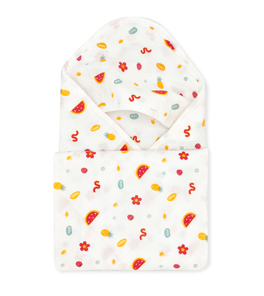 Muslin Hooded Towel for Newborn Baby -2 Layer Cotton -Happy Zizu - zizuka
