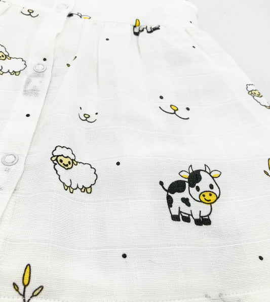 100% Cotton Cap Sleeve Muslin Frock -Farmland - zizuka