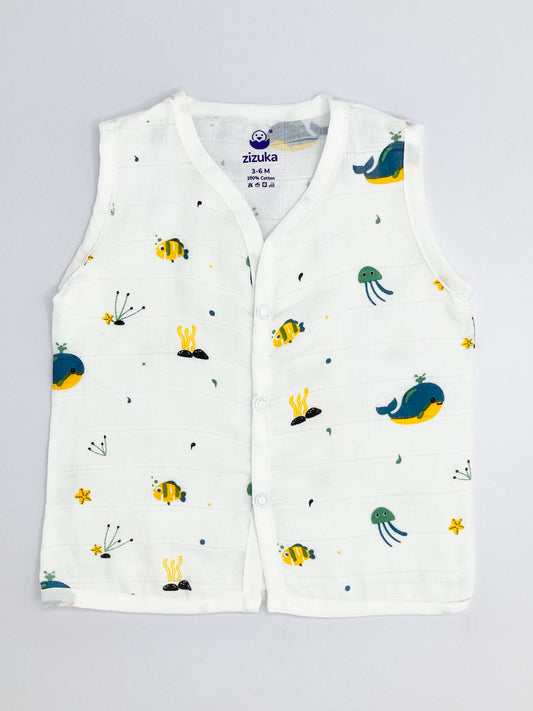 Sleeveless Jabla Co Ord Set / Jabla Shorts 100% Muslin Cotton -Blue Whale