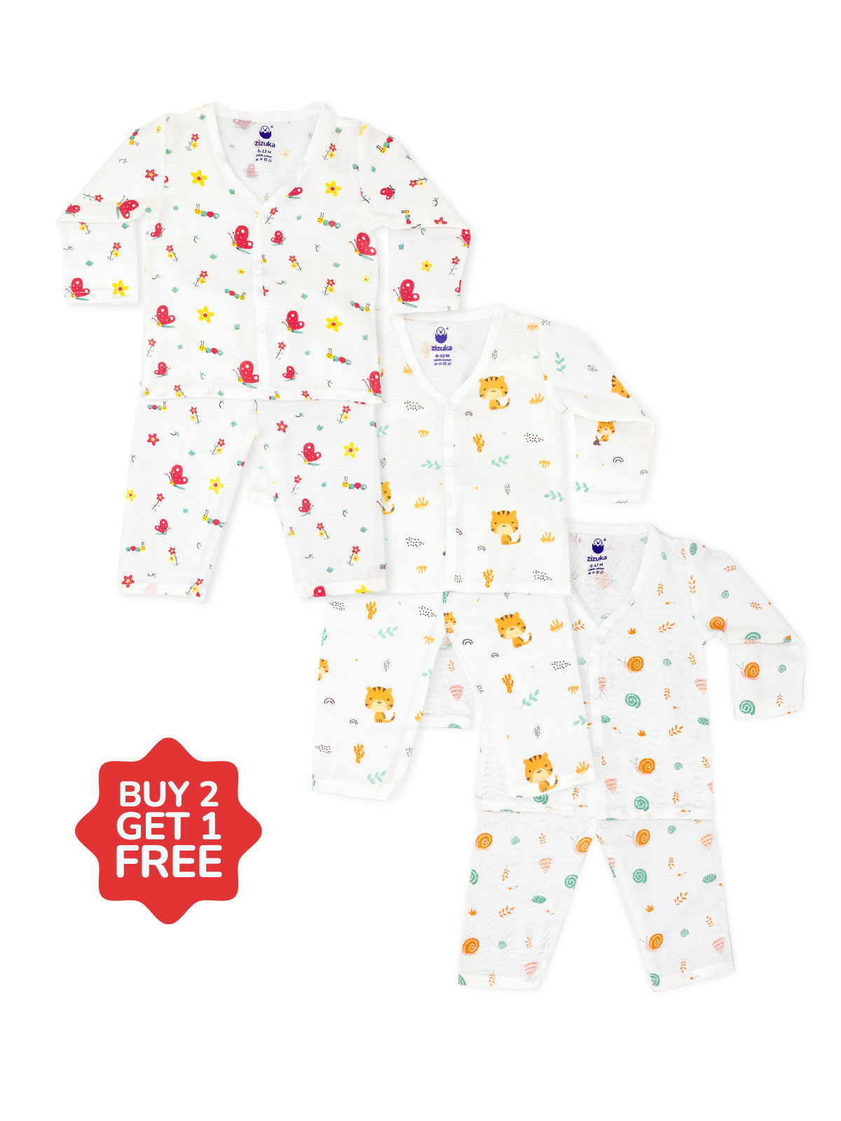 Buy Get Free Baby Night Suit Muslin Jabla-Pyjama Set Combo 3-6 M Combo