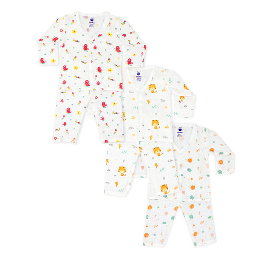 Buy 2 Get 1 Free - Baby Night Suit / Muslin Jabla-Pyjama Set Combo - zizuka