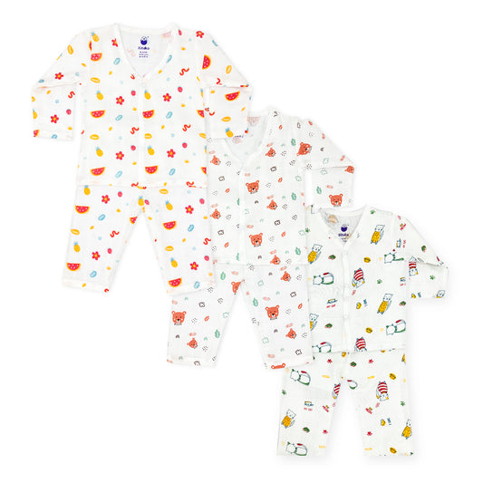 Buy 2 Get 1 Free - Baby Night Suit / Muslin Jabla-Pyjama Set Combo - zizuka