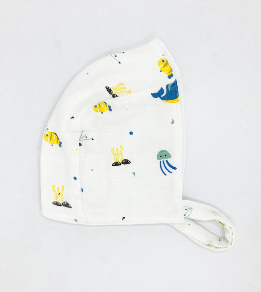 Newborn Muslin Baby Cap Mitten Socks Booties- Blue Whale