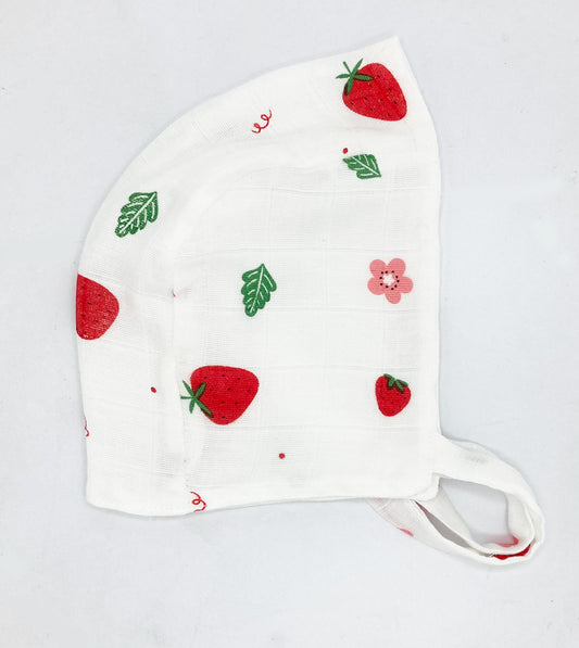Newborn Muslin Baby Cap Mitten Socks Set- Strawberry