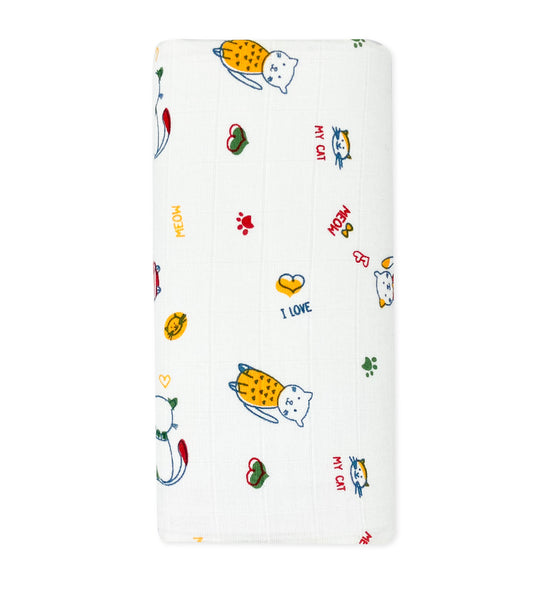 100% Soft Cotton Muslin Swaddle / Towel - Cat