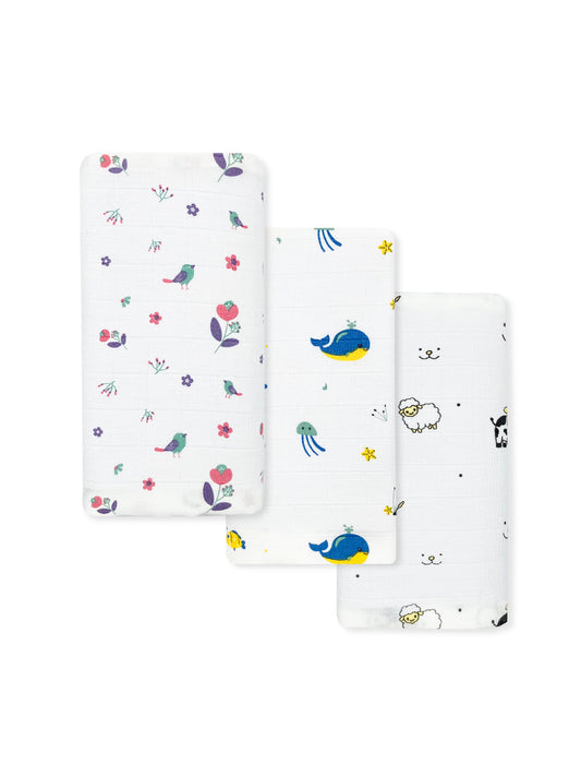Muslin Cotton Swaddle, Baby Towel -Combo (Pack of 3) - zizuka