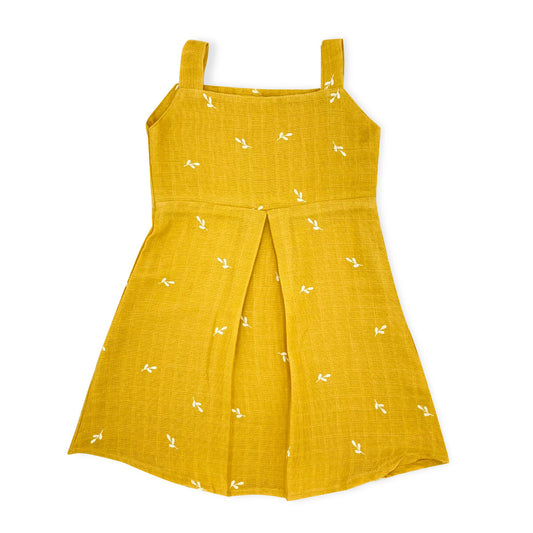 Muslin Frock for Baby Girl -Sleeveless Casual Dress Organic Cotton Mustard Yellow - zizuka