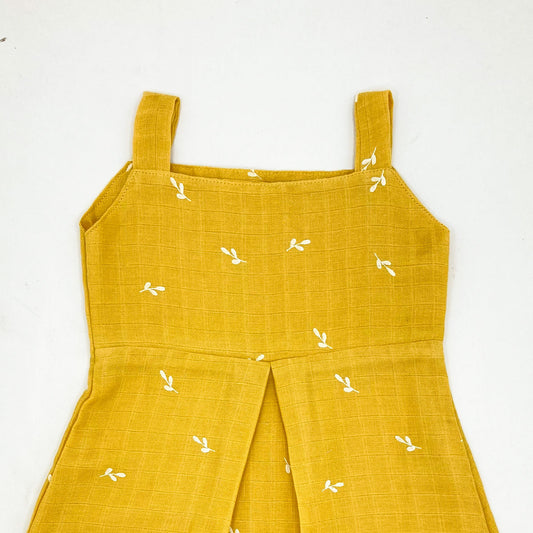 Muslin Frock for Baby Girl -Sleeveless Casual Dress Organic Cotton Mustard Yellow - zizuka