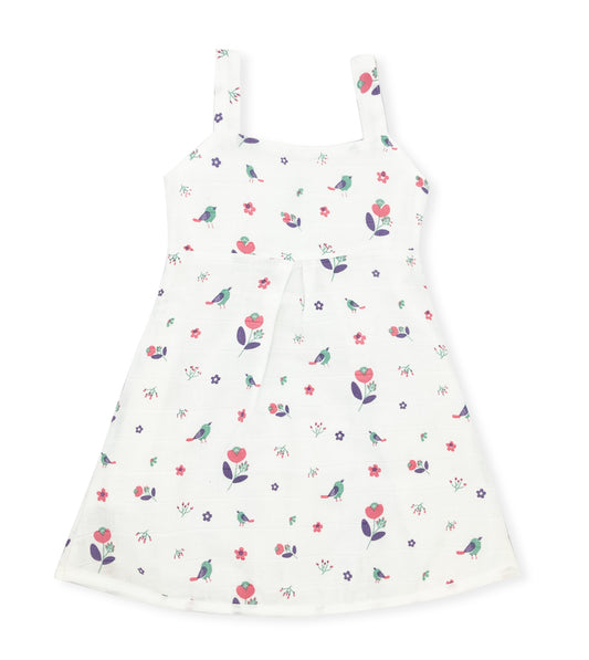 Muslin A Line Frock for Baby Girl -Sleeveless Dress -Blossom Chirp - zizuka