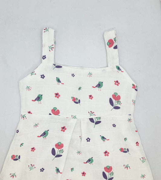 Muslin A Line Frock for Baby Girl -Sleeveless Dress -Blossom Chirp - zizuka