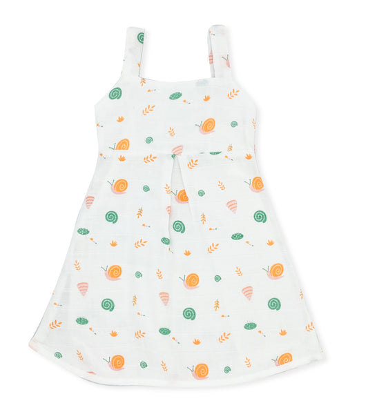 Muslin A Line Frock for baby Girl -Sleeveless Dress -Snail - zizuka