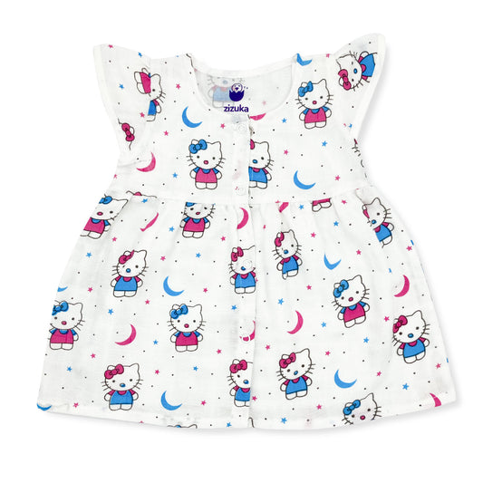 Muslin Frock for Baby Girl -Cap Sleeve -Kitty - zizuka