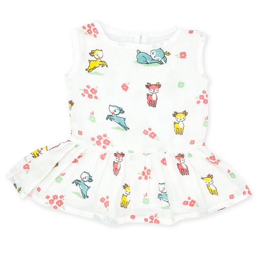 Muslin Frock for Baby Girl - Sleeveless Organic Cotton -Fawn - zizuka