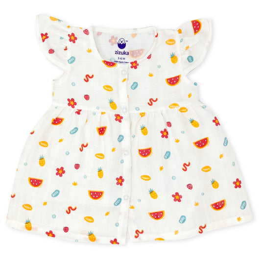 Muslin Frock for Baby Girl -Cap Sleeve 100% Cotton -Happy Zizu - zizuka