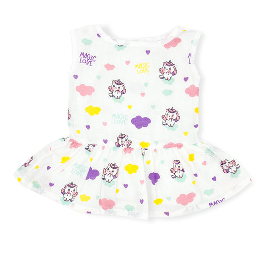 Drop Waist Muslin Frock for Baby Girl - Sleeveless Organic Cotton -Magic Love - zizuka