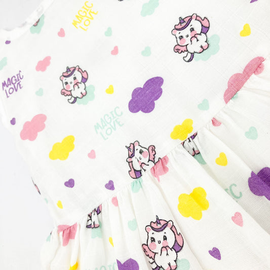 Muslin Drop Waist Frock for baby Girl- Organic Cotton (Pack of 3) - zizuka