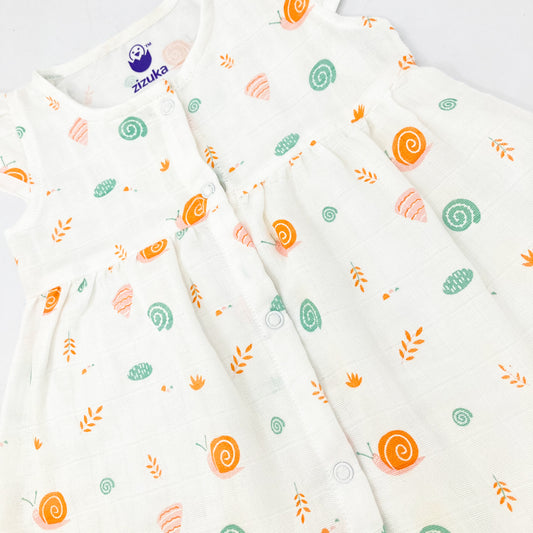 Muslin Frock for Baby Girl -Cap Sleeve 100% Cotton -Snail - zizuka