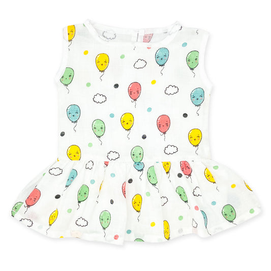 Muslin Frock for Baby Girl - Sleeveless Organic Cotton -Balloon - zizuka