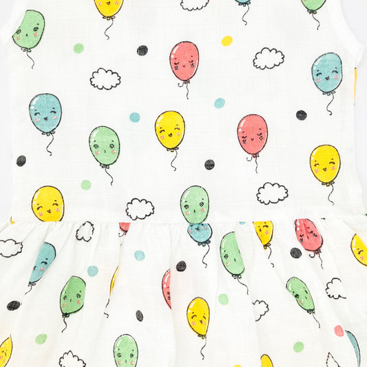 Muslin Frock for Baby Girl - Sleeveless Organic Cotton -Balloon - zizuka