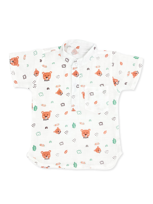 Muslin Half Sleeve Kurta Shirt -100% Cotton -Hello Teddy - zizuka