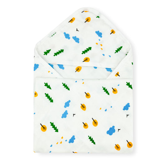 Muslin Hooded Towel/Blanket - 100% Cotton- Tree - zizuka