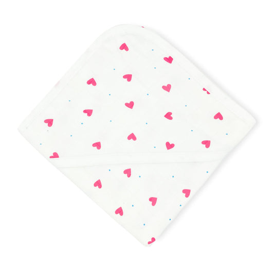 Muslin Hooded Towel/Blanket 100% Cotton- Pink Love - zizuka