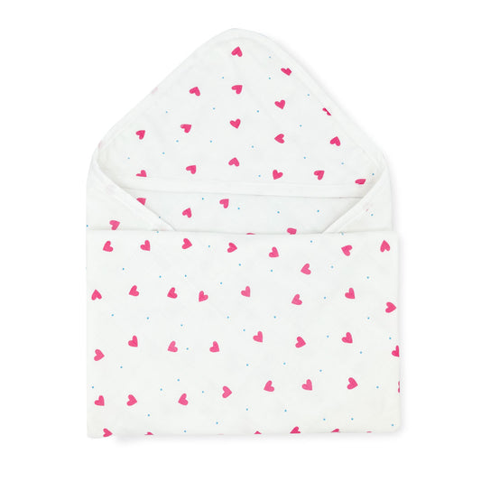 Muslin Hooded Towel/Blanket 100% Cotton- Pink Love - zizuka