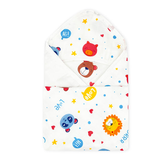 Muslin Hooded Towel for Baby- 100% Cotton - Animal - zizuka