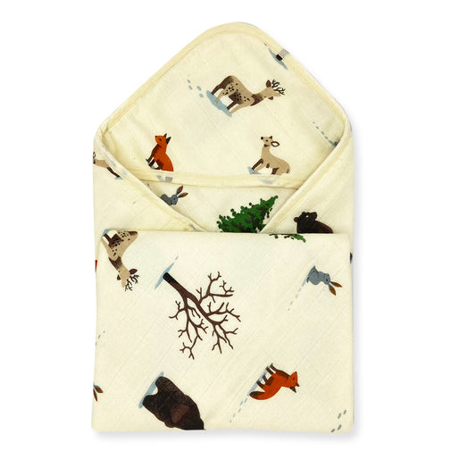 Muslin Hooded Towel -100% Cotton -Animal - zizuka