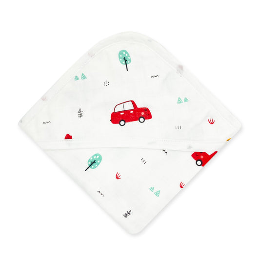 Muslin Hooded Towel for Baby-6 Layer 100% Cotton -Cars - zizuka
