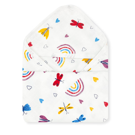 Muslin Hooded Towel for Baby-6 Layer 100% Cotton -Dragon Fly - zizuka