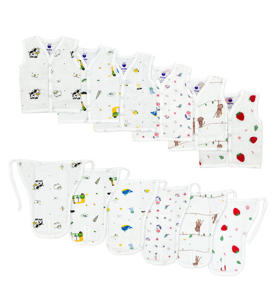 Newborn Muslin Jabla & Nappy -Soft Cotton Jabla, Nappy Combo -Pack of 6 - zizuka