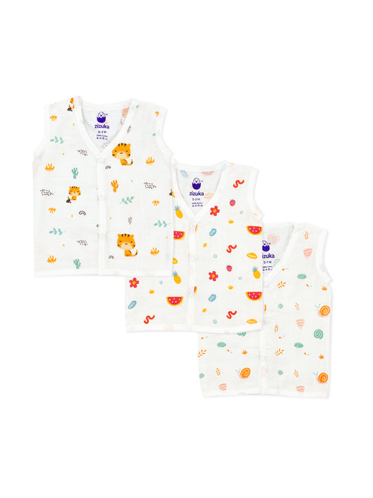 Sleeveless Baby Jabla -100% Muslin Cotton - Pack of 3 - zizuka
