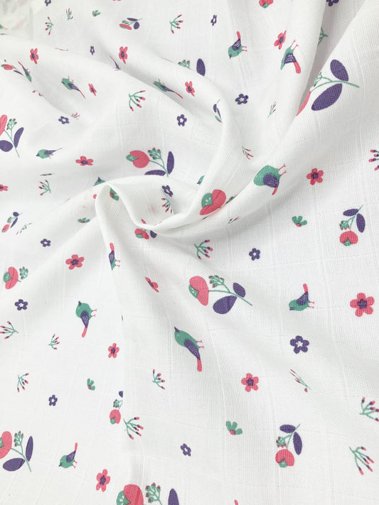 100% Cotton Muslin Swaddle / Towel -Blossom Chirp - zizuka