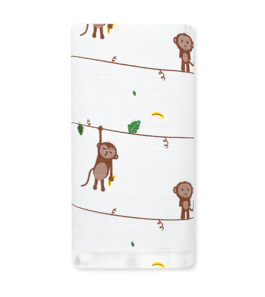 Natural Cotton Muslin Swaddle Wrap / Towel -Monkey - zizuka
