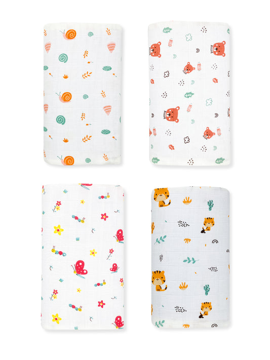 Budget Combo- 100% Muslin Swaddle- Baby Towel (Pack of 4) - zizuka