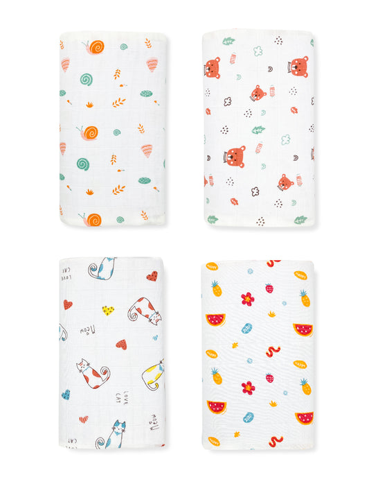 Super Combo- 100% Muslin Swaddle- baby Towel (Pack of 4) - zizuka