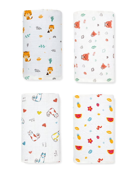 Best Combo- 100% Muslin Swaddle- baby Towel (Pack of 4) - zizuka