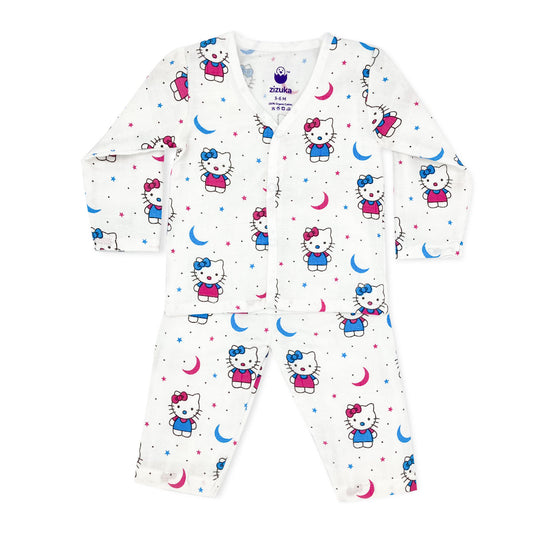 Baby Night Suit Jabla-Pants/Pyjama Set -100% Muslin Cotton Kitty - zizuka