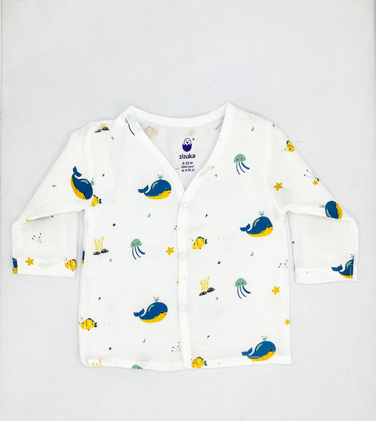 Full sleeve Jabla Pyjama Set 100%Cotton Muslin -Blue Whale - zizuka