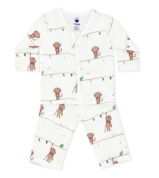 Full sleeve Jabla Pyjama Set 100%Cotton Muslin -Monkey - zizuka