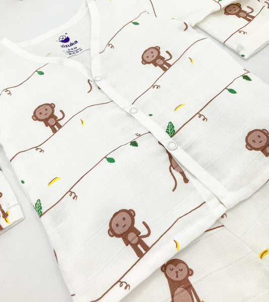 Full sleeve Jabla Pyjama Set 100%Cotton Muslin -Monkey - zizuka