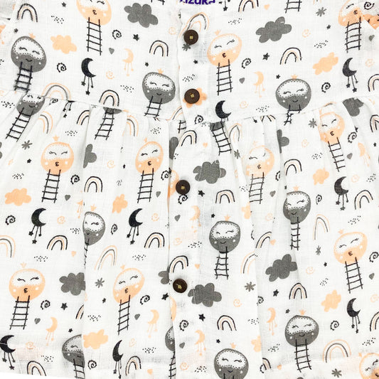 Muslin Frock for Baby Girl - Butterfly Sleeve 100% Organic Cotton Dreamy Sky - zizuka